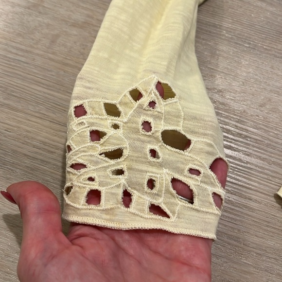 Free People Luna cutout henley long sleeve Ivory cream yellow Small Anthro - Picture 4 of 6